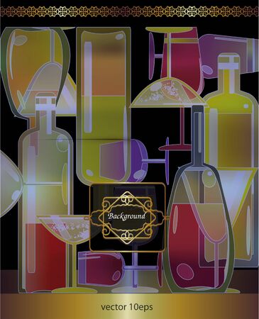 wine menu background,stylized wine bottles and lace boardのイラスト素材