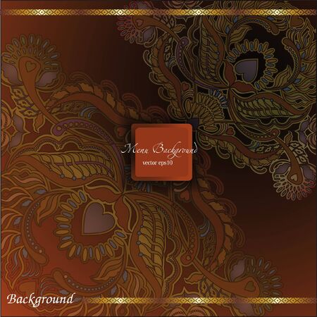 floral menu background, oriental motif, golden frameのイラスト素材