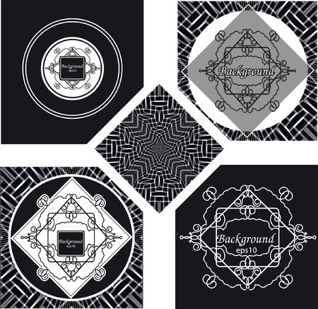 lace frames on black and white geometrical patternのイラスト素材