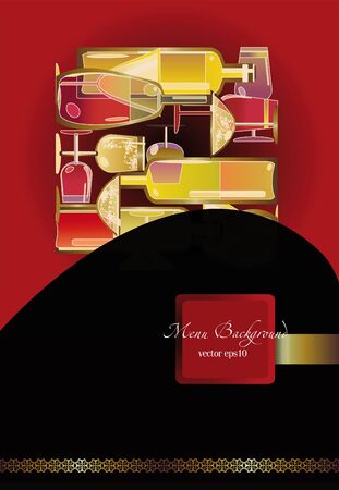 wine list background,stylized wine bottles designのイラスト素材