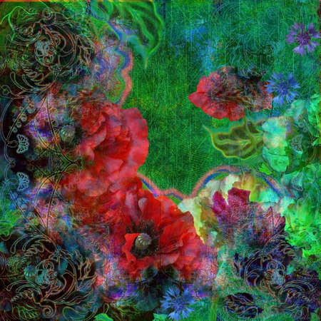 abstract motley floral design on greenの写真素材