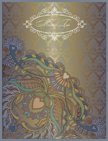 floral menu golden background, oriental motifのイラスト素材