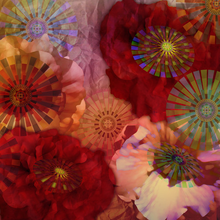 abstract background pink flowerson on a shabby backgroundの写真素材