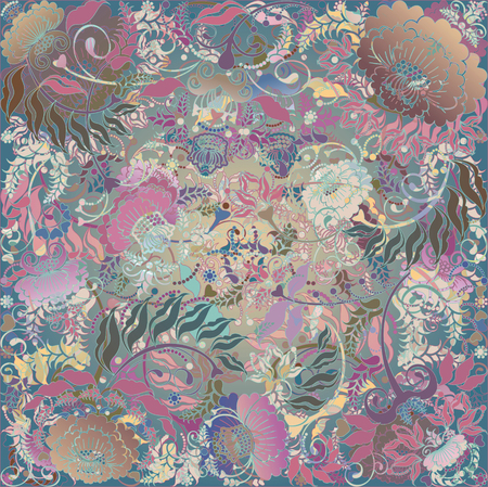 floral design pale on green backgroundの写真素材