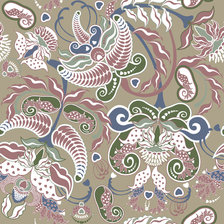 stylized floral pink pattern, fabric  on beige backgroundのイラスト素材