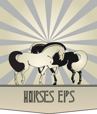 black and white horses on pale geometrical backgroundのイラスト素材
