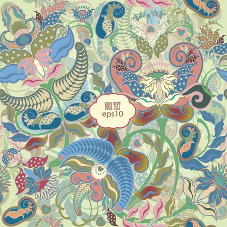 pale pastel colored floral seamless pattern on greenのイラスト素材