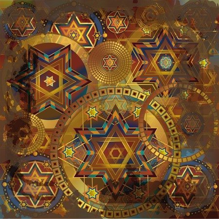 stars david geometrical ornament, golden colored backgroundのイラスト素材