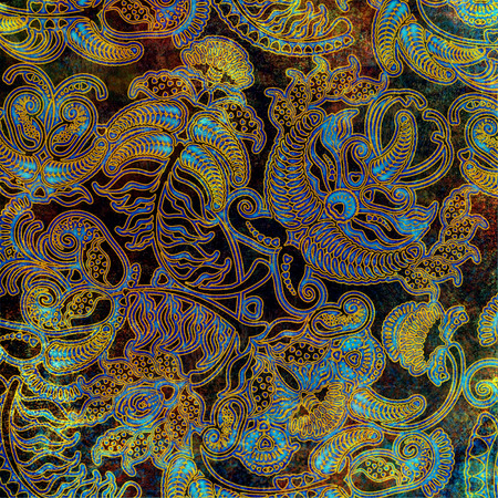 stylized flowers outline on colored dark backgroundの写真素材