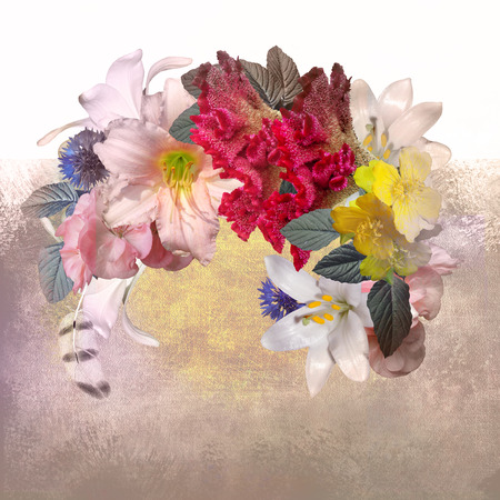 floral design bouquet on shabby spotted backgroundの写真素材