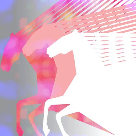 pink horses on grey baclgroundの写真素材