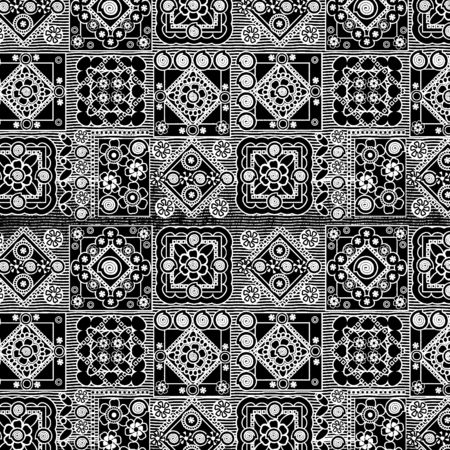 black and white abstract pattern with kaleidoscope floral elementsの写真素材
