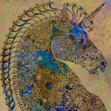 colored unicorn on black backgroundの写真素材