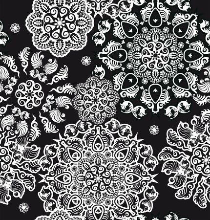 floral design black and white seamlessのイラスト素材