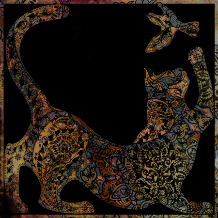 indian motif floral design on shabby backgroundの写真素材