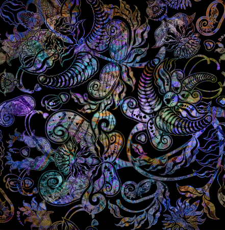 oriental floral pattern on blacj backgroundの写真素材