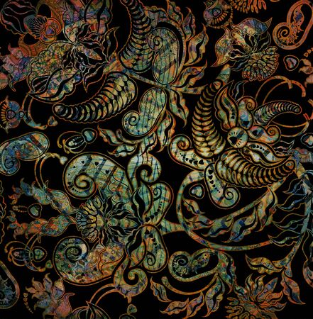 oriental floral pattern on blacj backgroundの写真素材