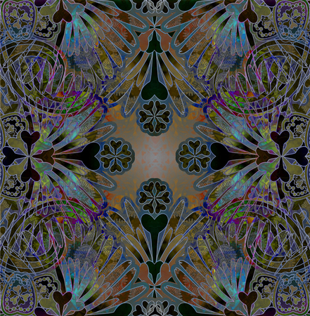 oriental floral pattern on spotted backgroundの写真素材