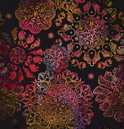colored floral design on black backgroundの写真素材