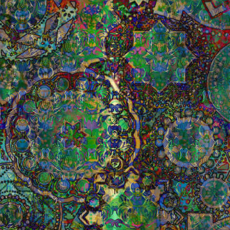 floral pattern green on abstract shabby backgroundの写真素材