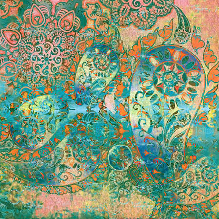 floral pattern green shabby backgroundの写真素材