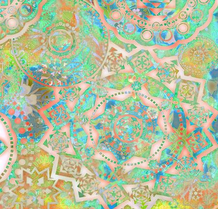 motley abstract geometrical pattern with floral elementsの写真素材
