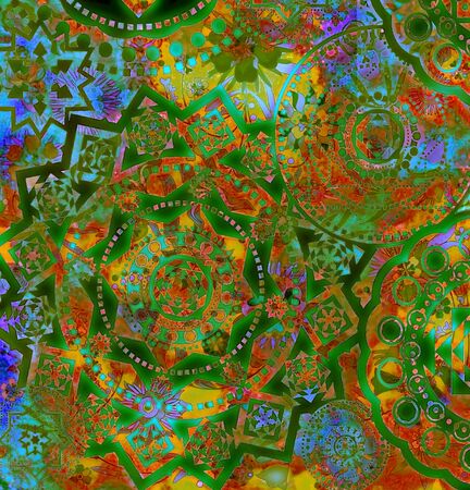 motley abstract geometrical pattern with floral elementsの写真素材