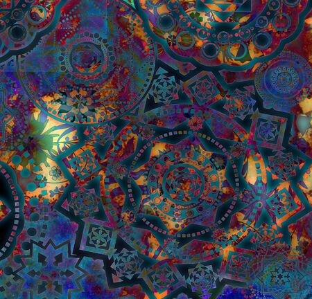 motley abstract geometrical pattern with floral elementsの写真素材