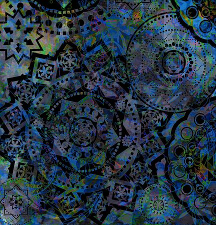 blue abstract geometrical pattern with floral elementsの写真素材