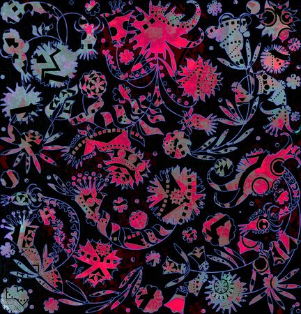 motley abstract geometrical pattern with floral elementsの写真素材
