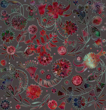 motley abstract geometrical pattern with floral elementsの写真素材