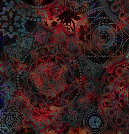 motley abstract geometrical pattern with floral elementsの写真素材