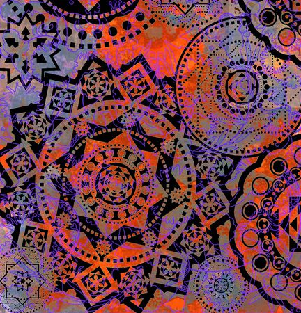 red abstract geometrical pattern with floral elementsの写真素材