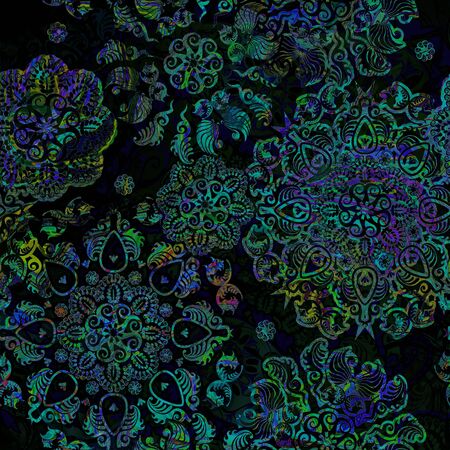 stylized flowers lace motley on black  backgroundの写真素材