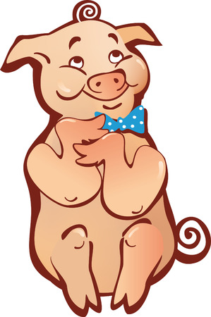 sitting happy cartoon pig simpleのイラスト素材