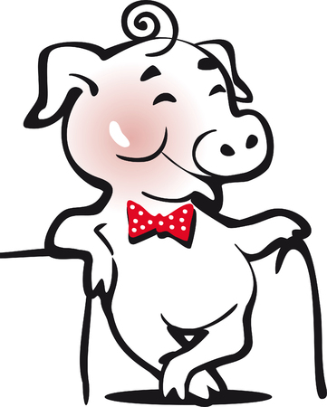 happy pig with a cane, a simple cartoonのイラスト素材