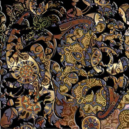 bright  golden floral seamless pattern on dark backgroundの写真素材