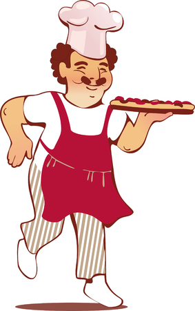 happy Italian chef with a pizzaのイラスト素材