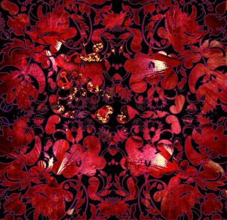 floral shabby  abstract pattern red and blackの写真素材