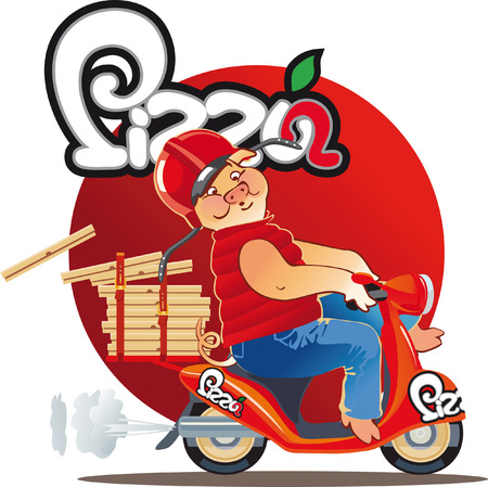 pizza delivery piggy on  red scutterのイラスト素材