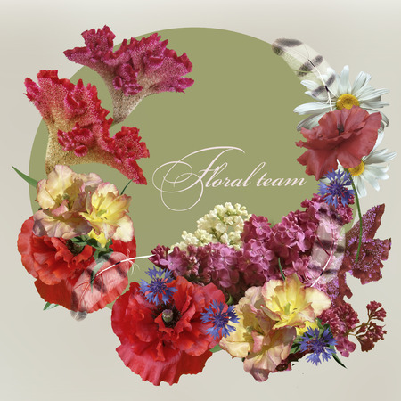 floral design bouquet on green backgroundの写真素材