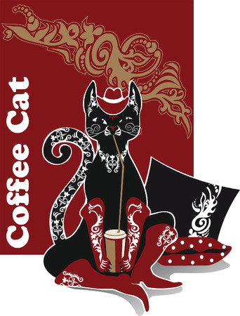 Cat in boots coffee drinkerのイラスト素材