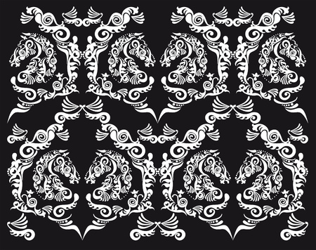 seamless pattern, horse head black and whiteのイラスト素材