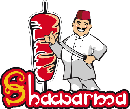 Cook and Turkish shawarma design elementのイラスト素材