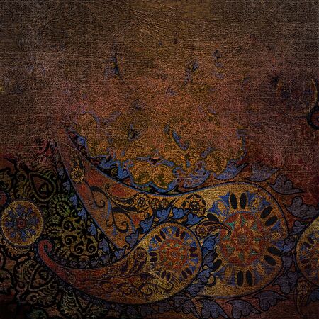 oriental floral design on shabby backgroundの写真素材