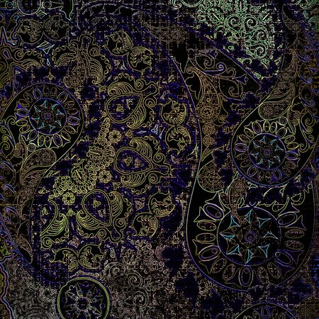 grainy, watercolor floral ornament on colored backgroundの写真素材