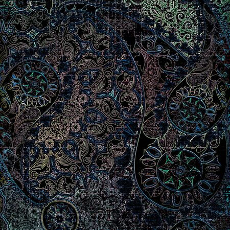 grainy, watercolor floral ornament on colored background