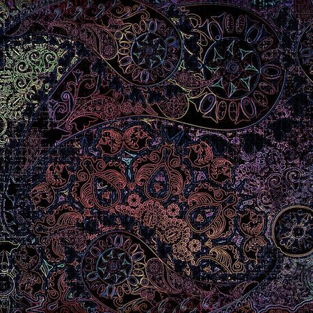 grainy, watercolor floral ornament on colored backgroundの写真素材