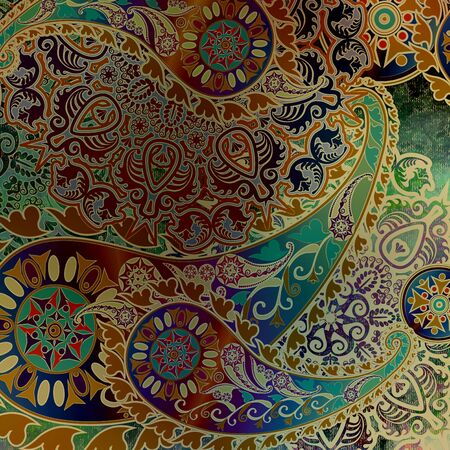 grainy, watercolor floral ornament on colored backgroundの写真素材