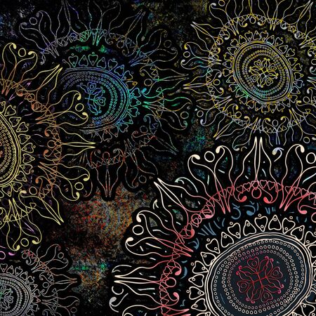grainy, floral ornament on colored backgroundの写真素材